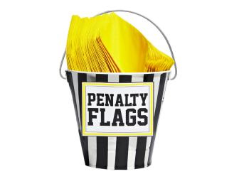 Penalty flag bucket with napkins for Super Bowl party