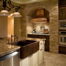 Gorgeous Kitchen With Copper Farmhouse Sink