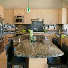 Kitchen With Green Granite Countertops
