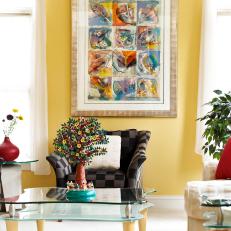 Bright Yellow Living Room with Geometric Chair