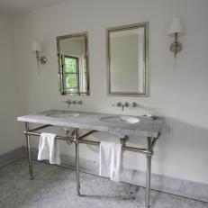 Hexagonal Tiles Look Posh in Traditional White Bathroom