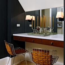 Harry Bertoia Leather and Metal Bathroom Chairs