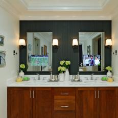 Contemporary Bathroom With Mirror TVs