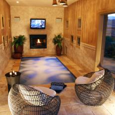 Neutral Indoor Home Spa with Fireplace 
