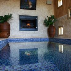 Indoor Pool With Blue Mosaic Tile 