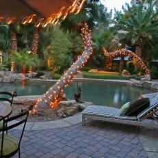 Poolside Palm Trees Wrapped in Decorative Lights