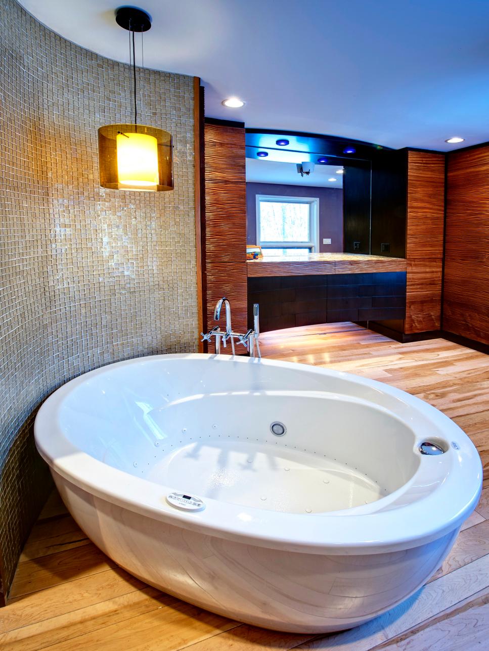  Large  Freestanding Tub  in a Curved Contemporary Bathroom  