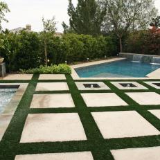 Poolside Patio With Large Square Pavers