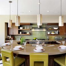 Green Contemporary Kitchen With Horseshoe Island