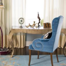 Traditional Home Office With Blue Wing Chair