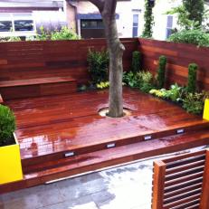 Red Contemporary Deck with Yellow Planters