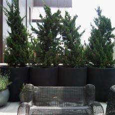 Modern Patio Furniture and Large Black Planters