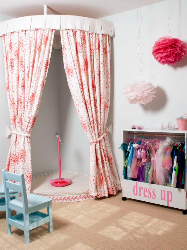 Little Girl's Playroom With Stage and Dress-Up Area