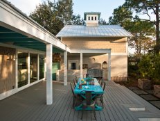 HGTV Smart Home 2013 back deck with teal table 