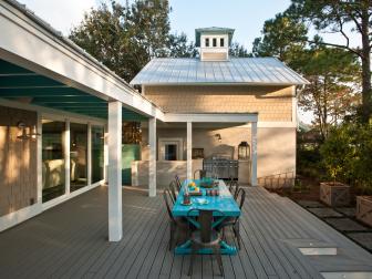 HGTV Smart Home 2013 back deck with teal table 