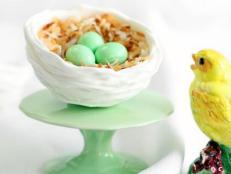 These little nests will beautifully display candy Easter eggs and other small treats. They solidify to a hard candy finish to create a delicate, porcelain-like look.