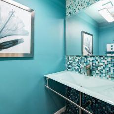 Contemporary Blue Bathroom With Mosaic Tile 