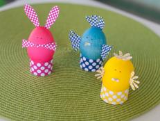 Turn dyed Easter eggs into adorable bunnies, chicks and sheep with colorful, polka-dot printables.
