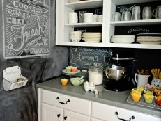 Kitchen with chalkboard wall and backsplash