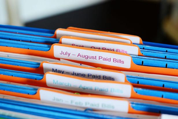 Blue and Orange Labeled Filing Folders 