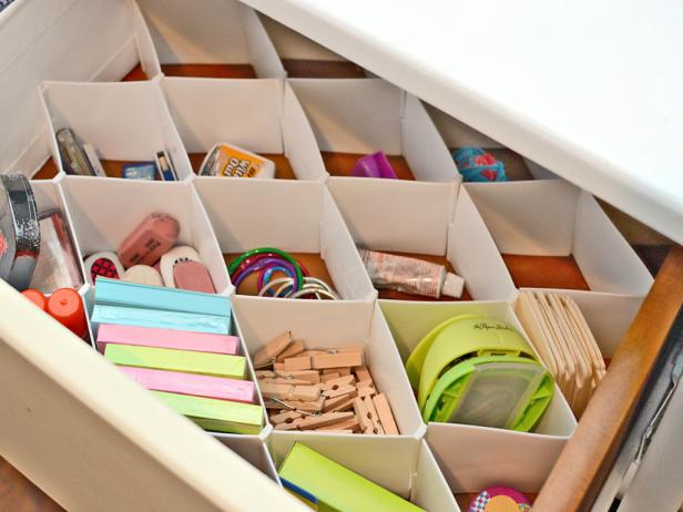 Organize desk drawers with drawer dividers