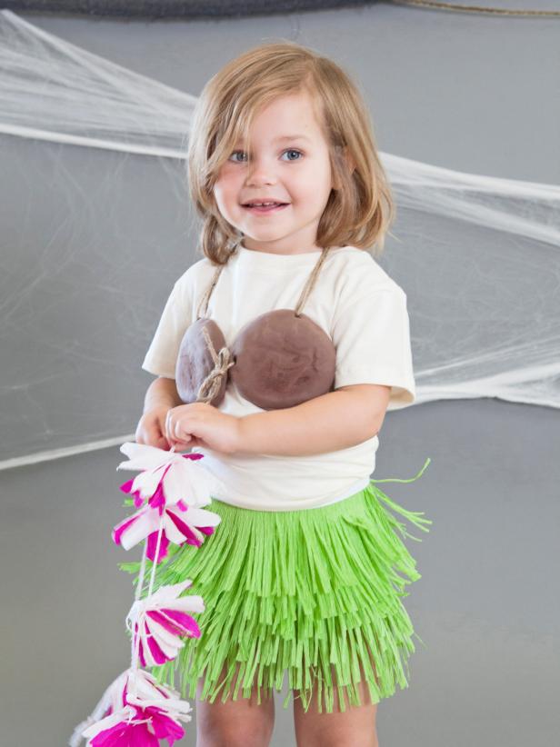 Little Girl Wearing Hula Girl Costume