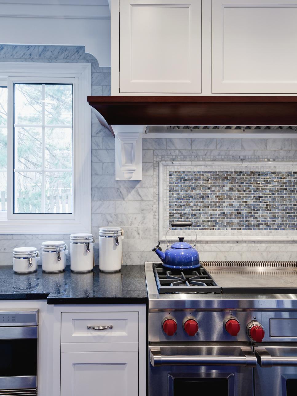 White Transitional Kitchen With Mosaic Tile Backsplash HGTV