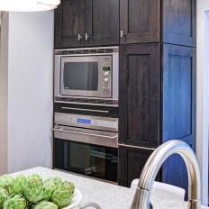 Transitional Kitchen With Built-In Microwave and Oven