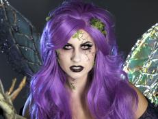 Woman With Purple Wig Dressed as Fairy for Halloween Makeup Tutorial
