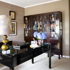 Contemporary Home Office With Curio Cabinet
