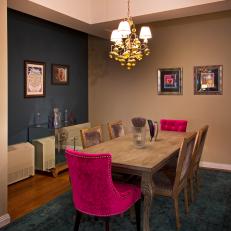 Glamorous Dining Room With Fuchsia Dining Chairs