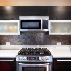 Neutral Kitchen With Gray Mosaic Tile Backsplash