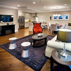 Open Contemporary Living and Dining Area With Tray Ceiling