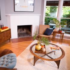 Midcentury Modern Living Room With Retro Credenza