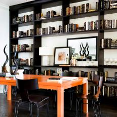 Masculine Home Office With Orange Desk