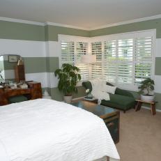 Green and White Striped Bedroom