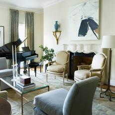 Traditional Neutral Living Room With Grand Piano