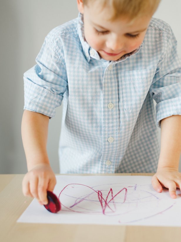 Create recycled crayons with broken crayon bits. Once finished, admire your pretty results, grab some paper and give each color a go.