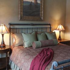 Neutral Guest Room With Antique Iron Bed