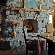 rustic dining room fireplace