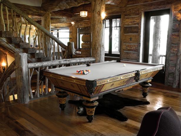 Rustic Log Home With Ornate Custom Pool Table Hgtv