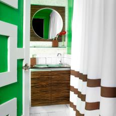 Kelly Green Bathroom With Contemporary Wood Vanity
