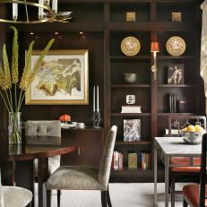Elegant Dining Room With Custom Bookcases