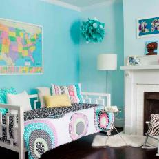 Transitional Daybed in Teen's Robin-Egg Blue Bedroom