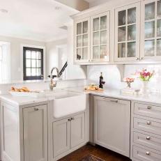 Transitional Kitchen With Gray Cabinets and Farmhouse Sink