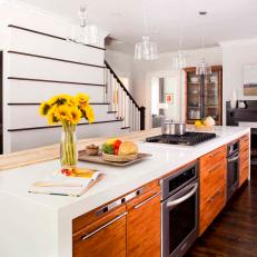 Contemporary Kitchen Island With Cooktop, Oven & Bar Seating