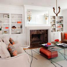 Transitional White Living Room With Built-Ins