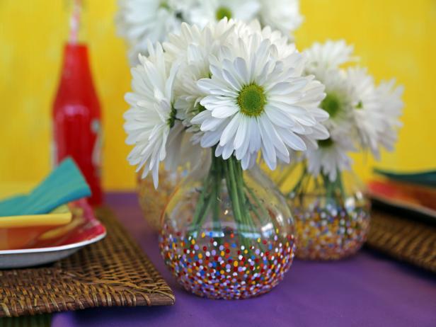 Glass Vases Decorated With Colorful Dots