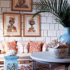 Tropical Entryway With Limestone-Topped Table