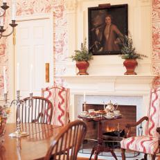 Colonial Revival Dining Room With Ornate Fireplace